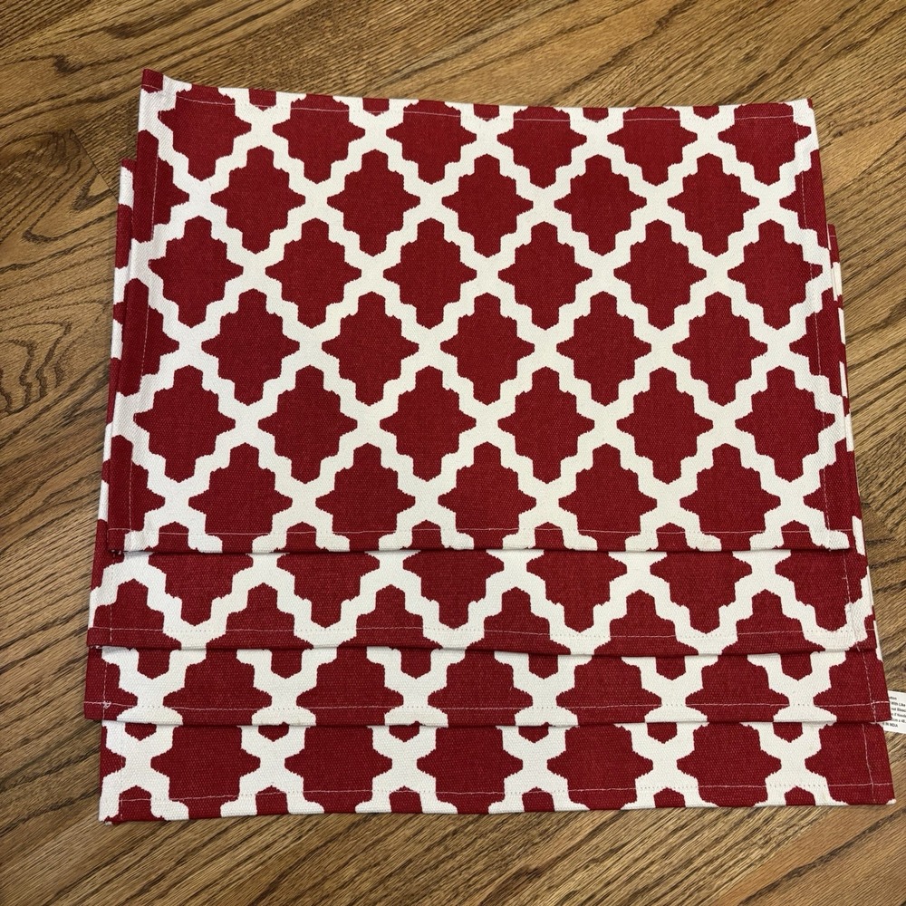 Mastercuisine Red & White Trellis Placemats Set of 4 Cotton 13x19 Kitchen